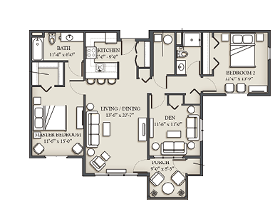 2 bedroom with den